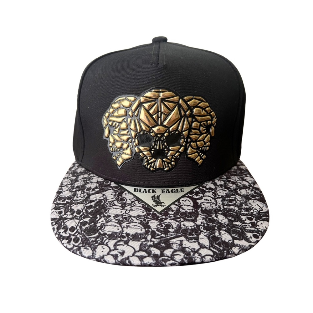 Black Eagle Black & Gold Metallic Prism Skull Flat Bill Acrylic SnapBack